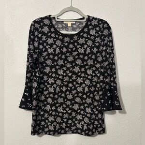 Michael Kors Black and White Women’s Fitted 3/4 Sleeve Blouse Sz Medium